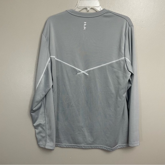 Men's Huk Icon X Long Sleeve Performance Shirt Chest Zipper Pocket Gray L - Picture 4 of 8